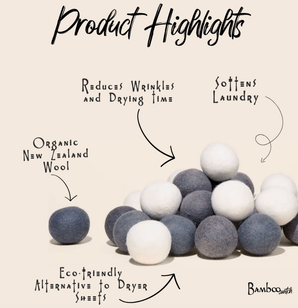 Set of 6 Organic Wool Dryer Balls